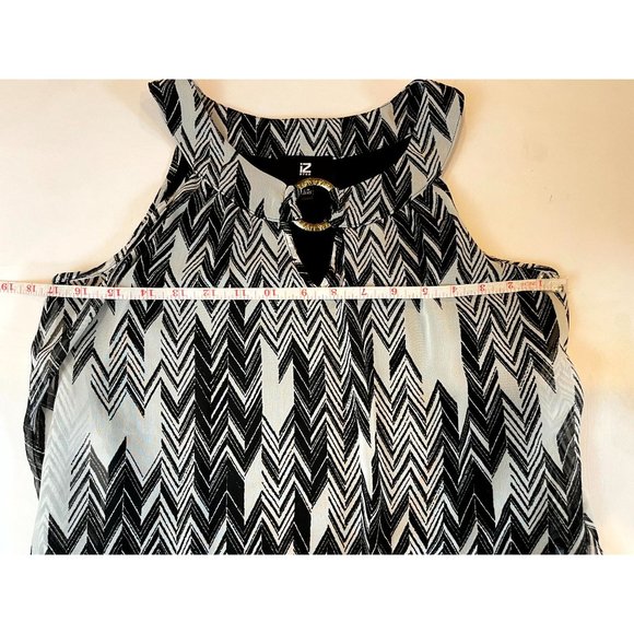 IZ Byer Womens Asymmetrical Blouse Top Chevron O Ring Halter Neck Black White S - Picture 4 of 6